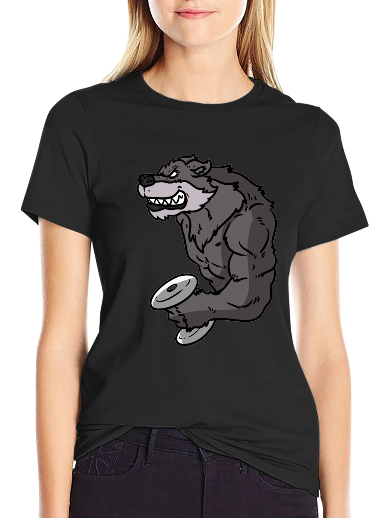 Wolf Lifting Weights Graphic Tee - Black