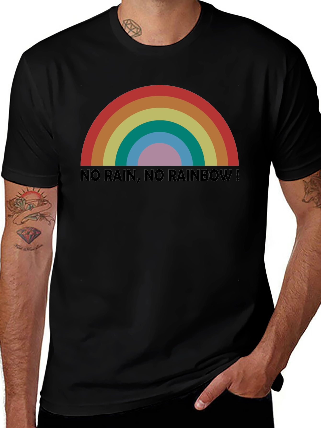 No Rain No Rainbow! Black Graphic T-Shirt