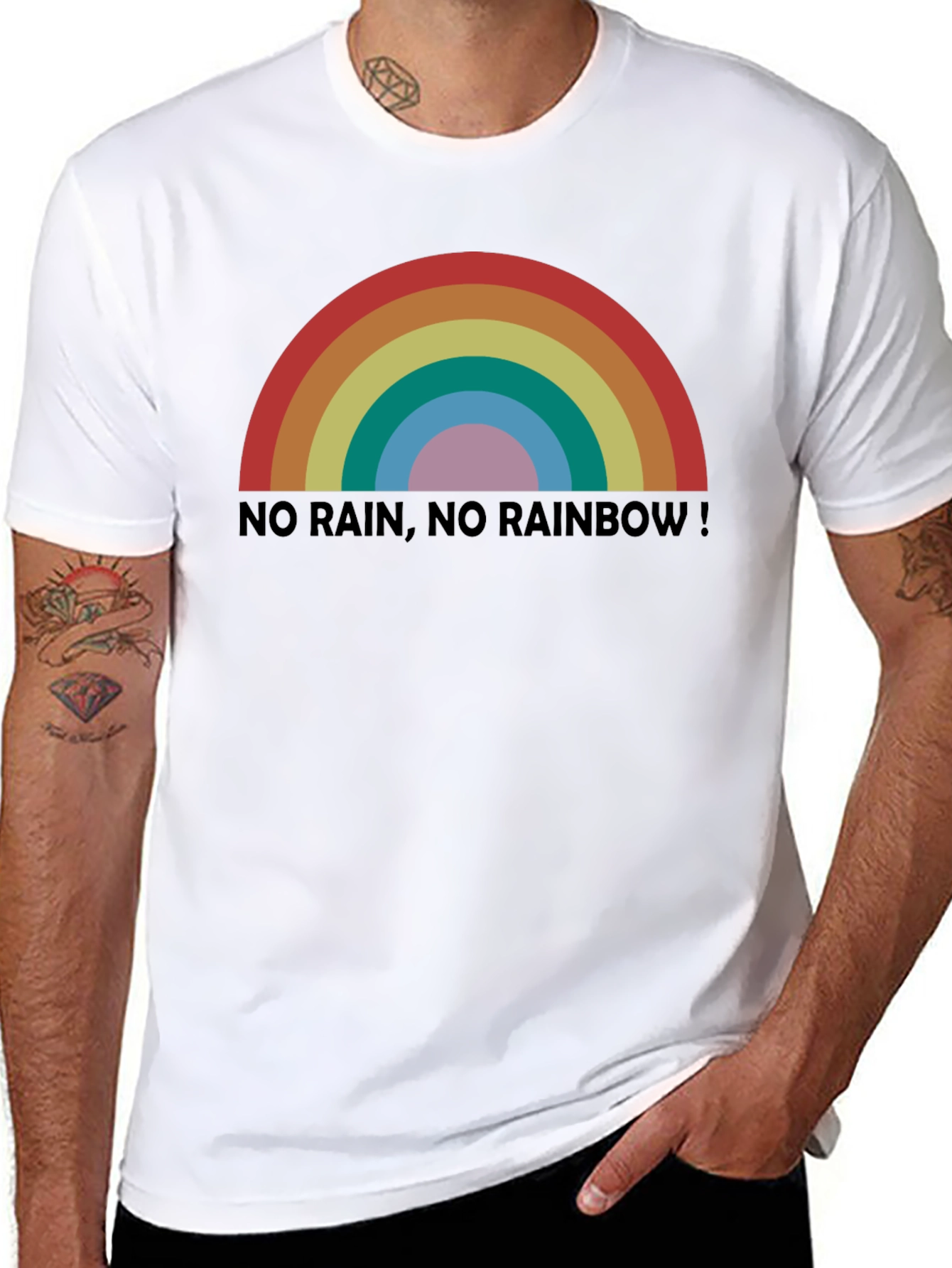 No Rain No Rainbow! Black Graphic T-Shirt