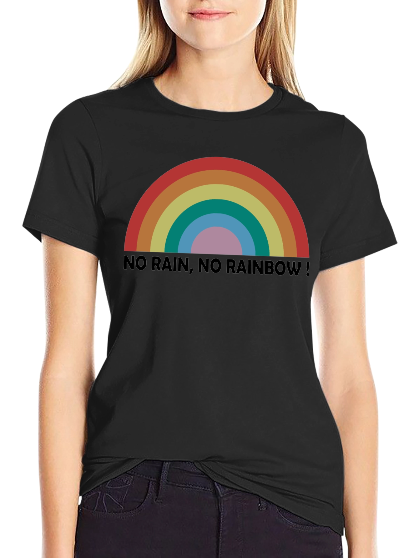 No Rain No Rainbow! Black Graphic T-Shirt
