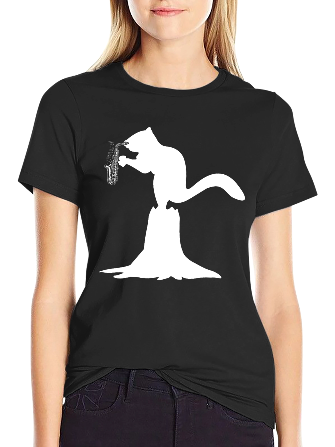 Squirrel Saxophone Black T-Shirt