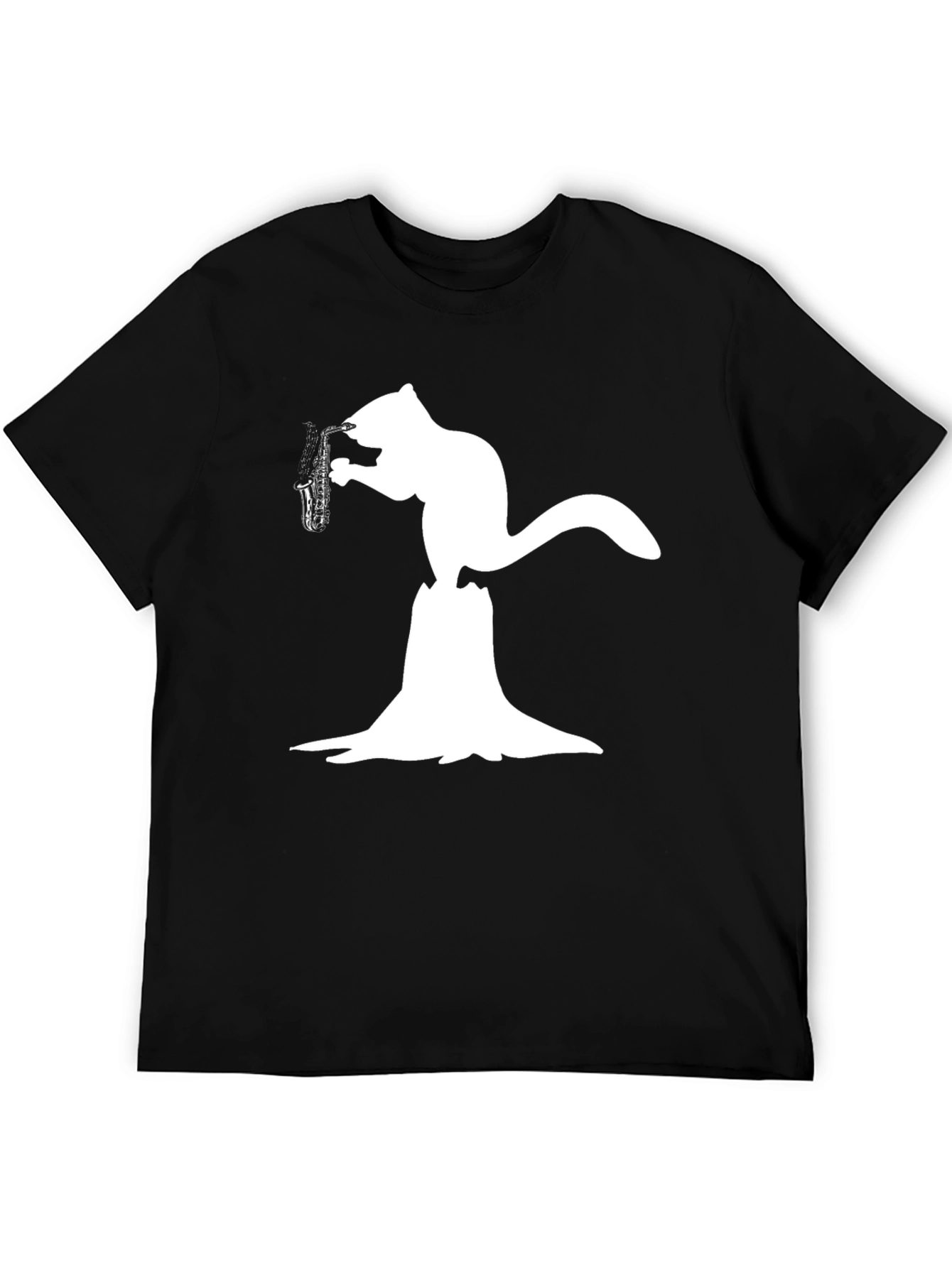 Squirrel Saxophone Black T-Shirt