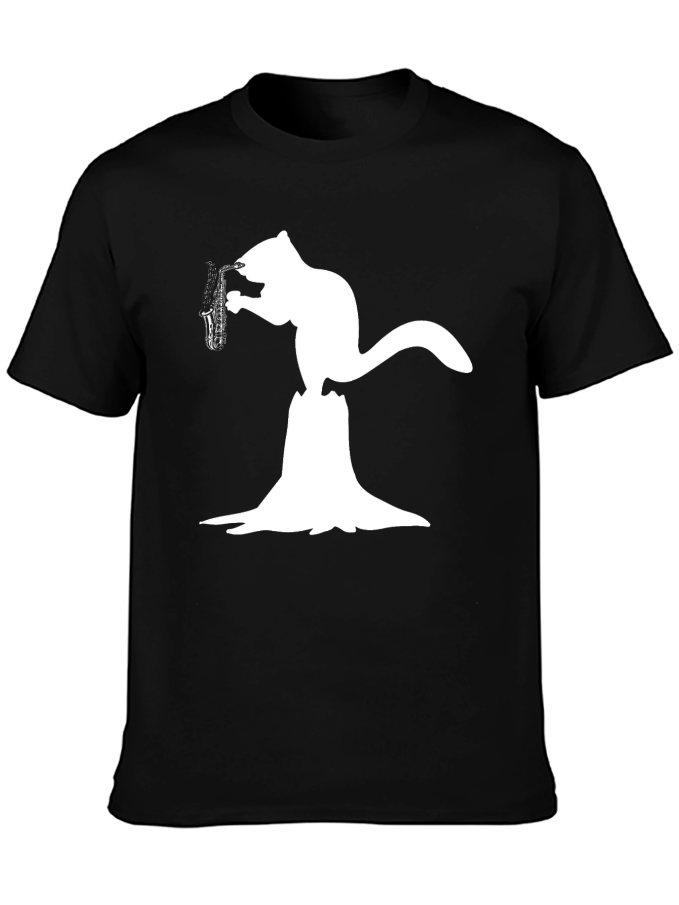 Squirrel Saxophone Black T-Shirt