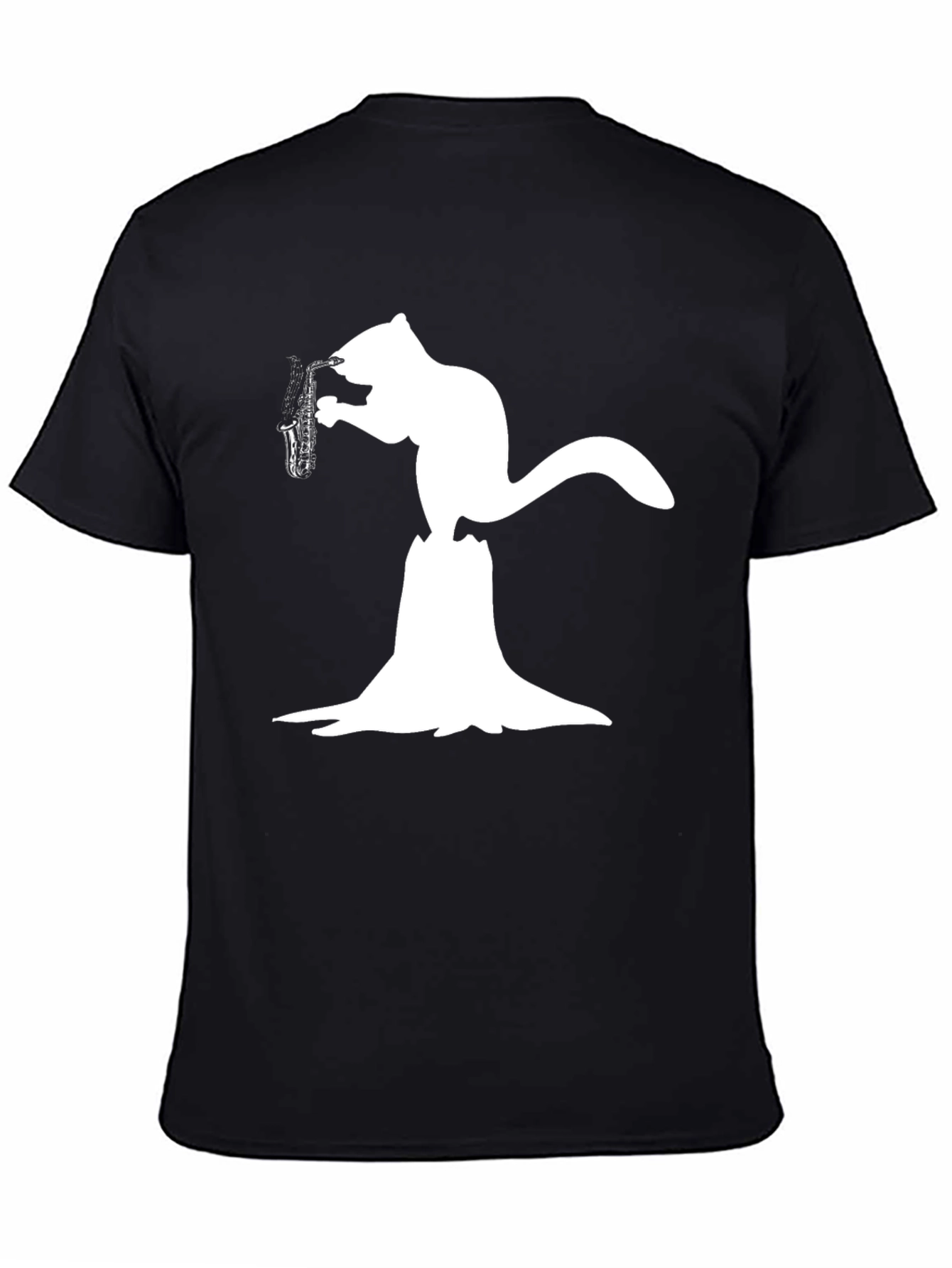 Squirrel Saxophone Black T-Shirt