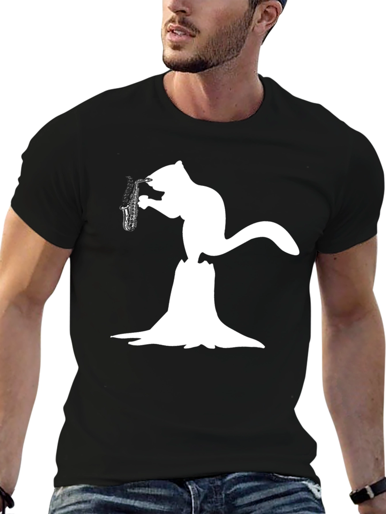 Squirrel Saxophone Black T-Shirt