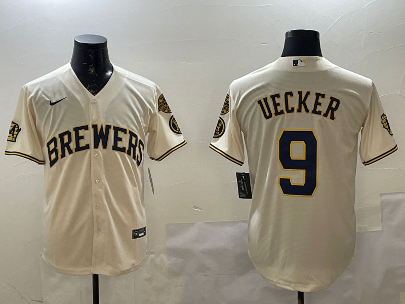 Men's Milwaukee Brewers Bob Uecker #9 Cream Home Limited Player Jerseys