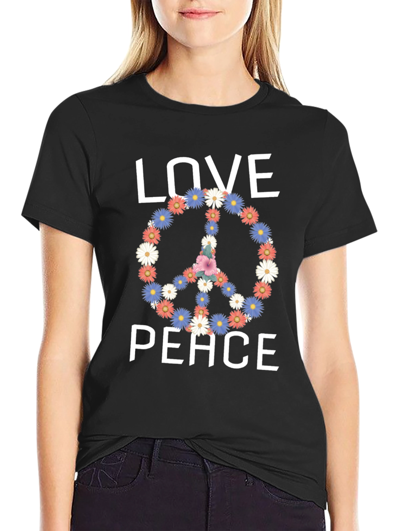 Love & Peace Floral Symbol Graphic Tee