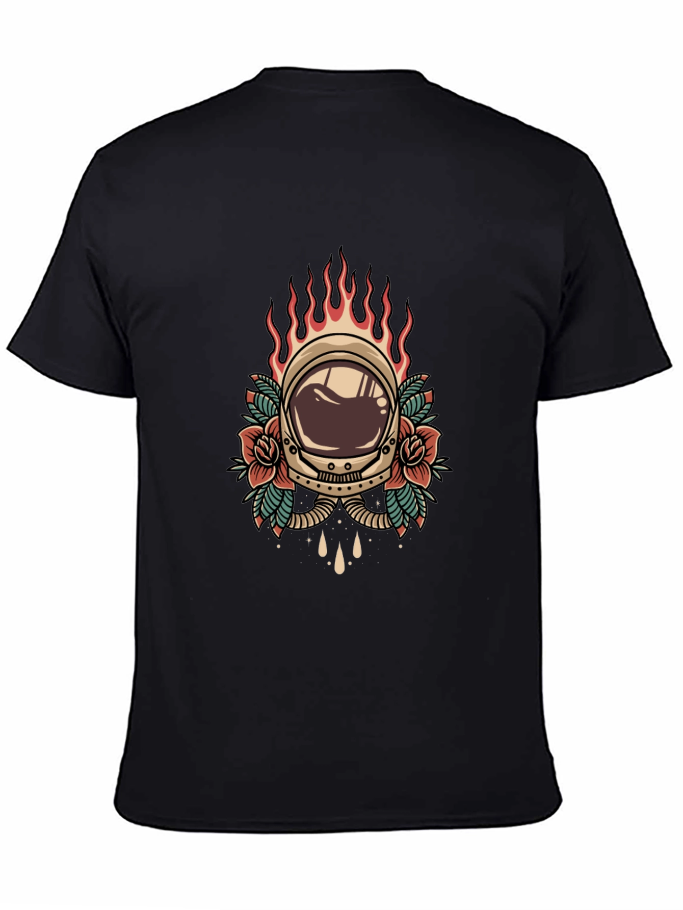 Retro Astronaut Helmet Tattoo Style Graphic Tee - Black