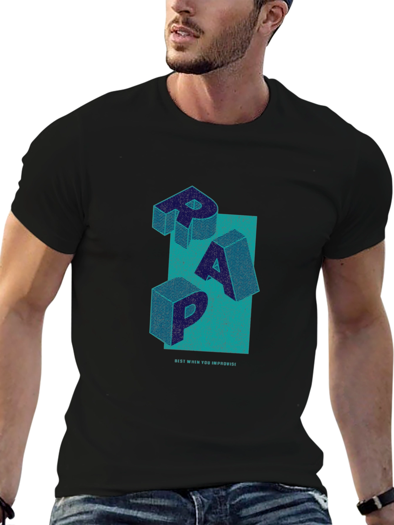 Stylish RAP Graphic Tee - Black