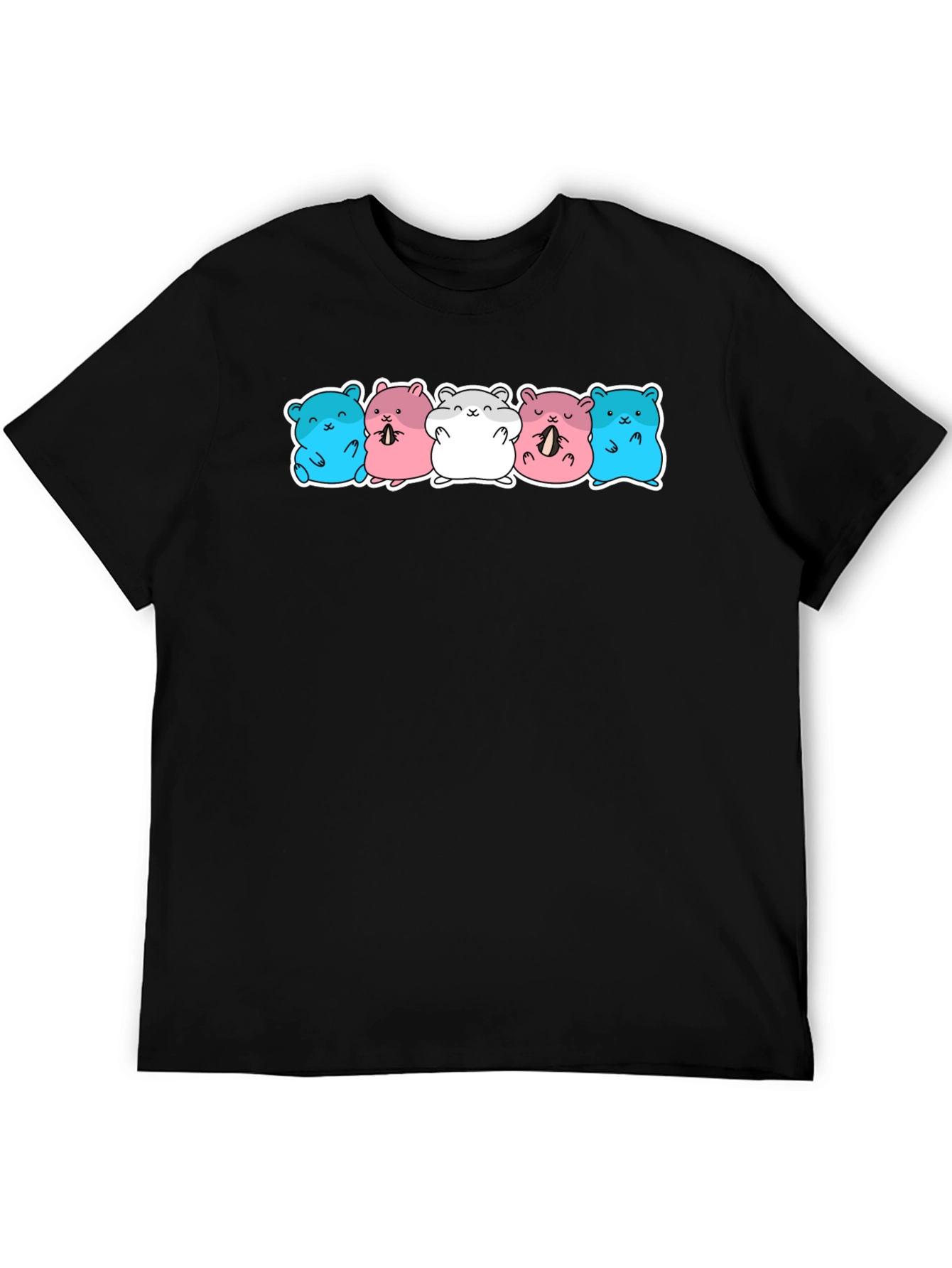 Cute Hamster Pattern Black T-Shirt
