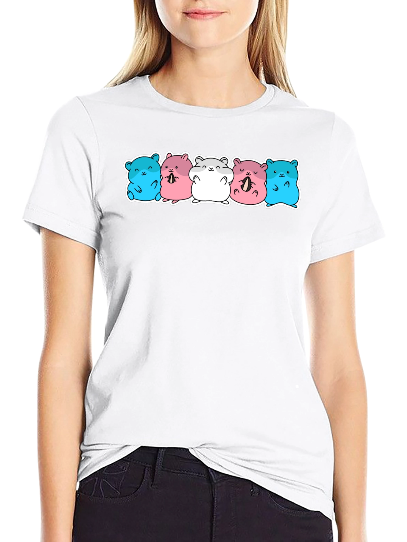 Cute Hamster Pattern Black T-Shirt