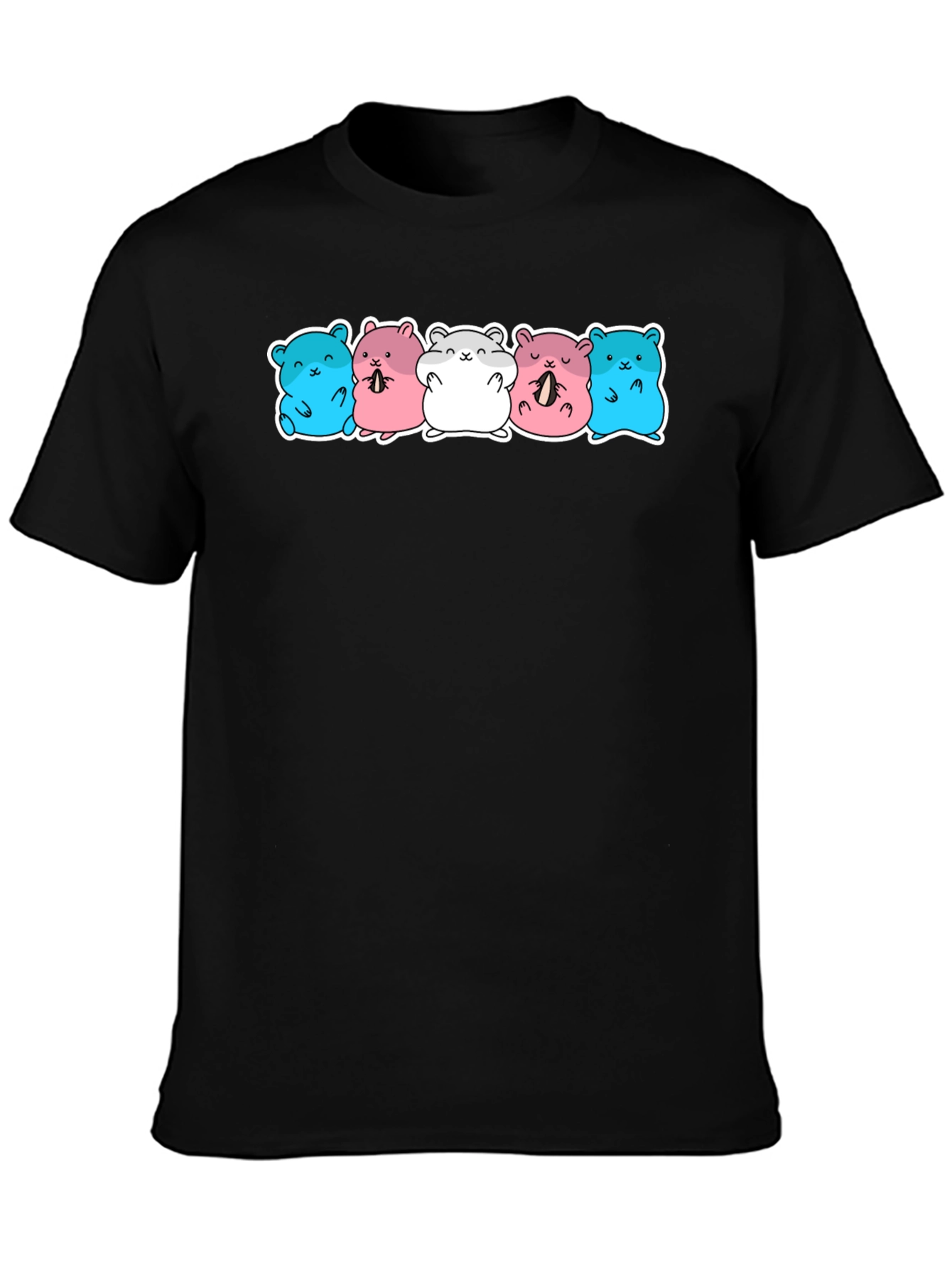 Cute Hamster Pattern Black T-Shirt