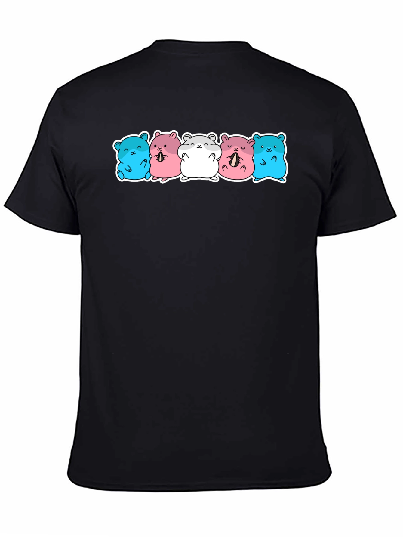 Cute Hamster Pattern Black T-Shirt