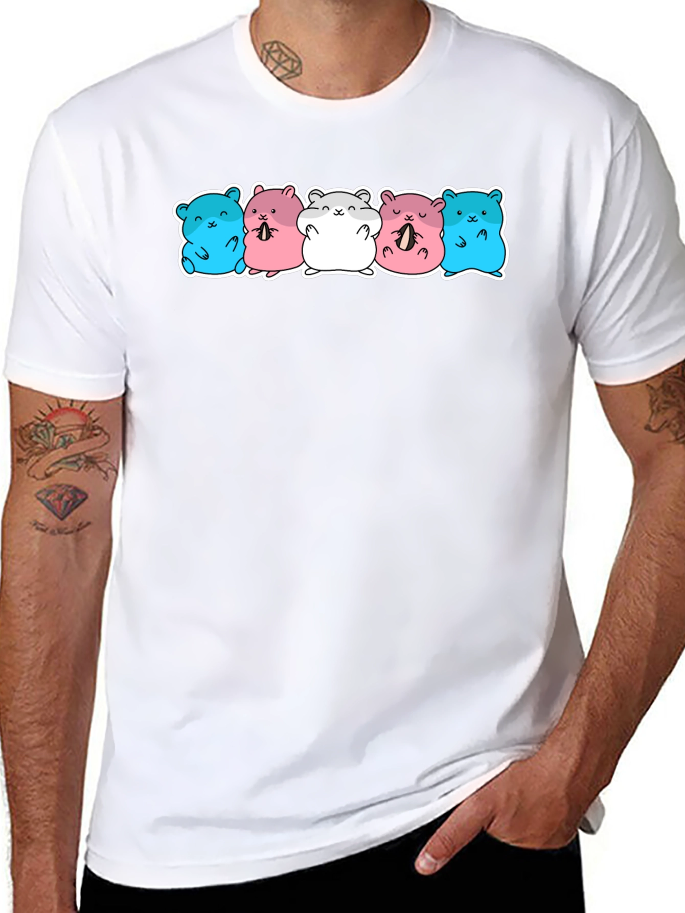 Cute Hamster Pattern Black T-Shirt