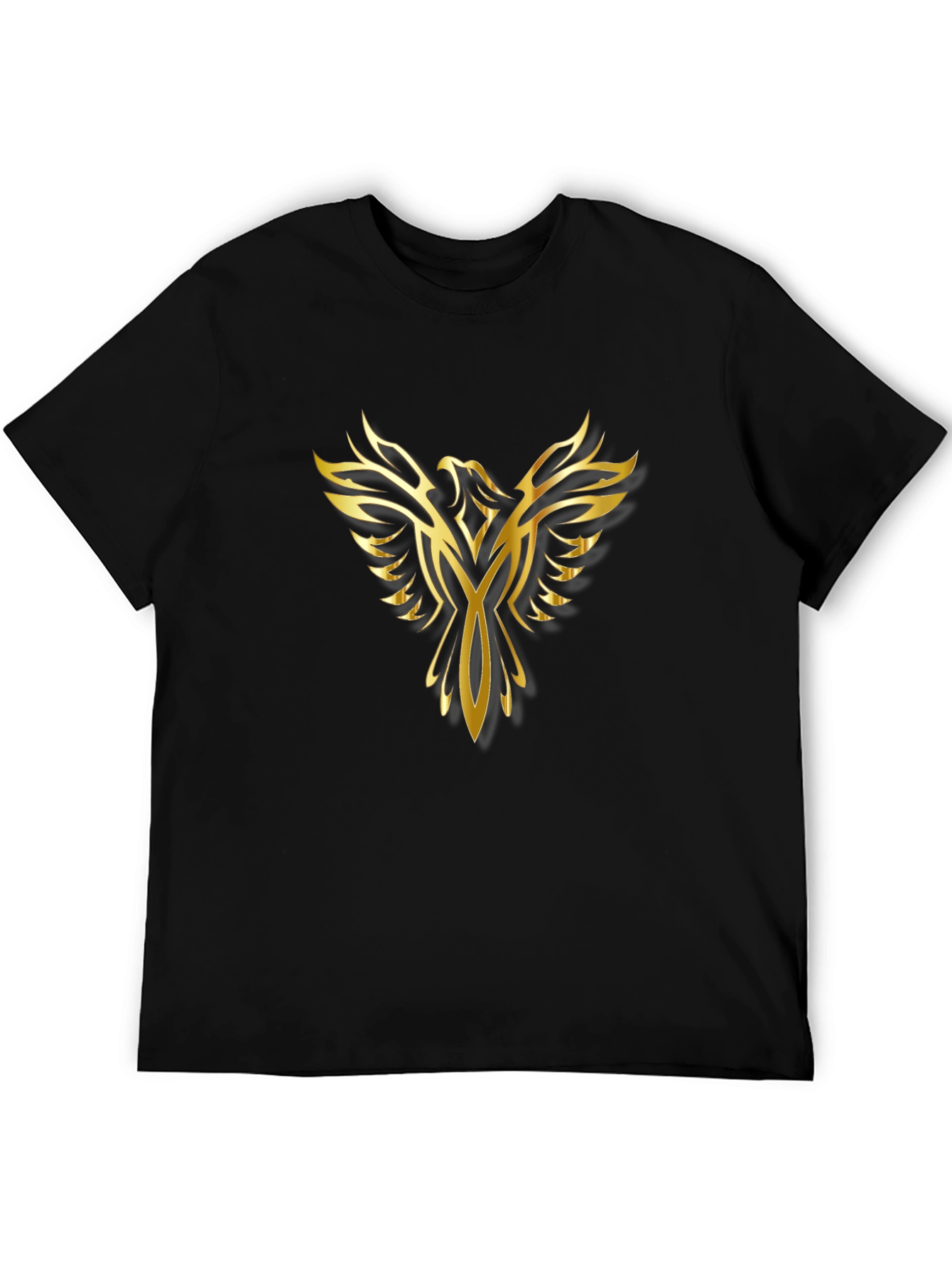 Golden Phoenix Graphic Print Black T-Shirt