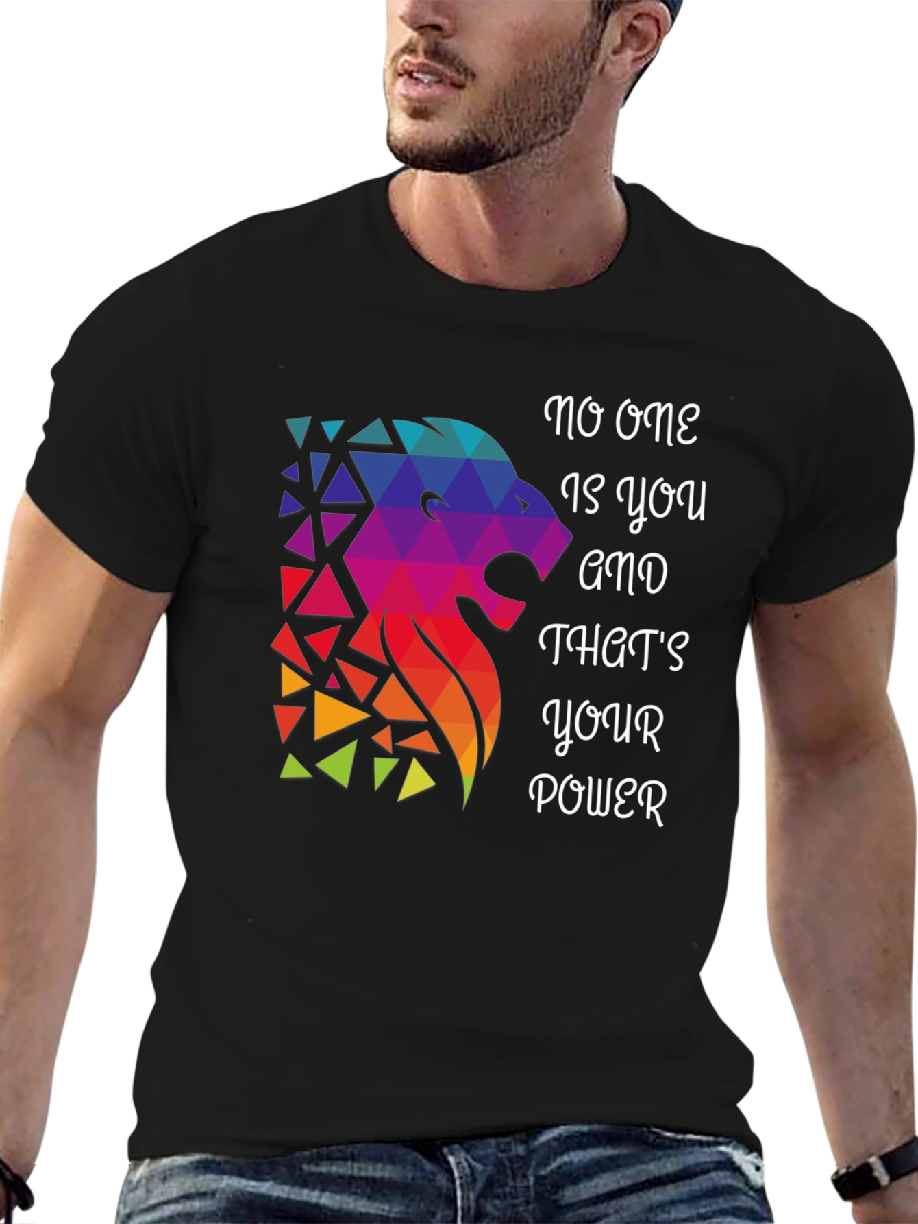 Geometric Lion Graphic T-Shirt - Motivational Design