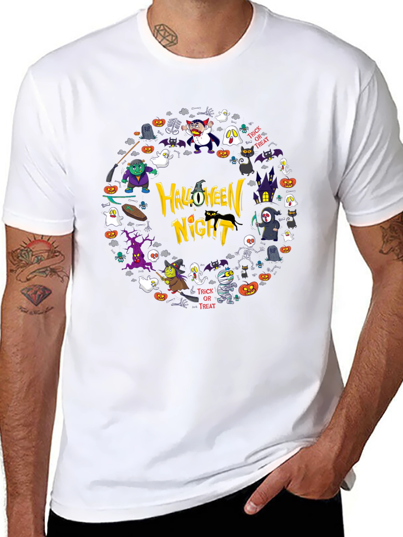 Halloween Night Graphic Print Black T-Shirt