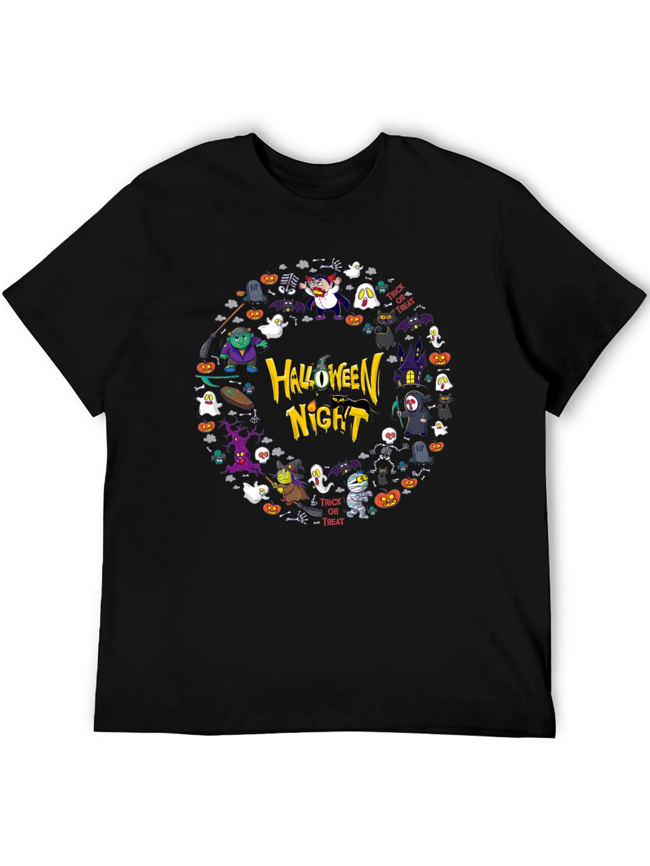Halloween Night Graphic Print Black T-Shirt