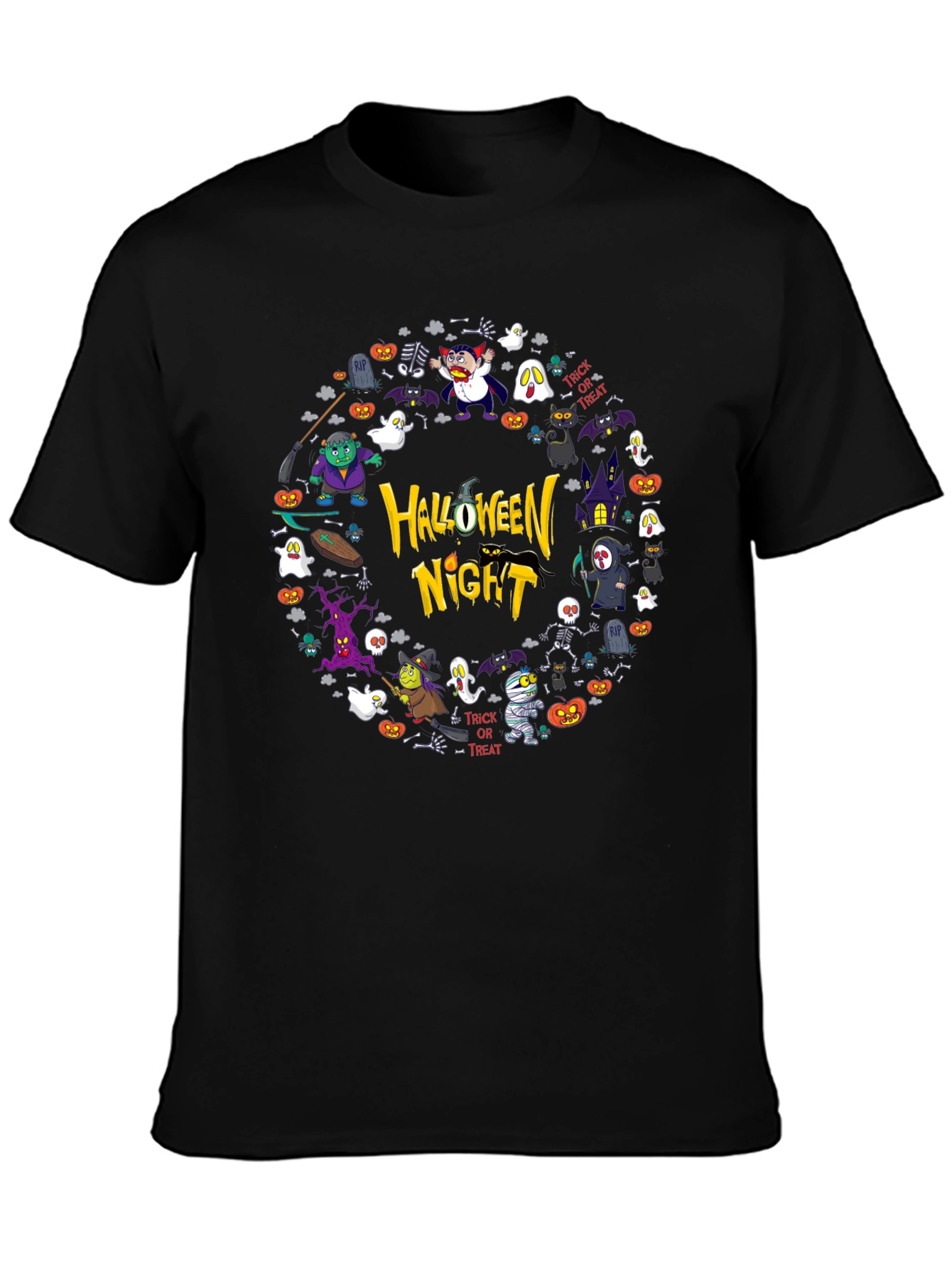 Halloween Night Graphic Print Black T-Shirt