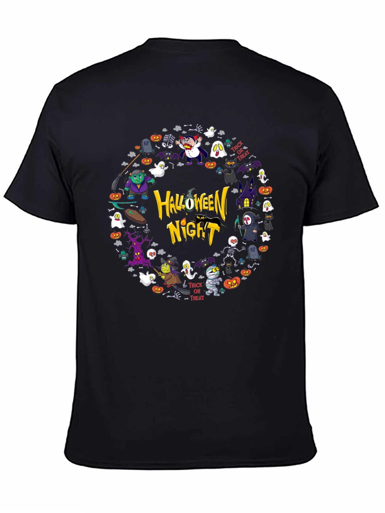 Halloween Night Graphic Print Black T-Shirt