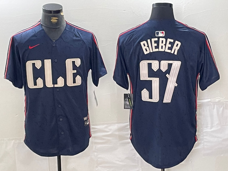 Men's Cleveland Guardians Shane Bieber #57 Navy 2024 City Connect Limited Jerseys