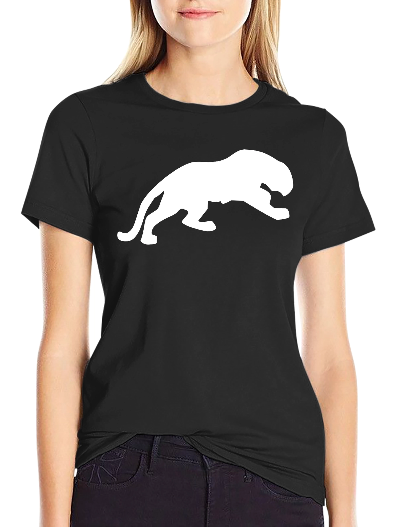 Black T-Shirt with White Panther Design