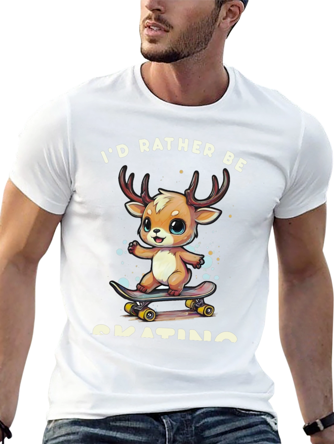 Skating Deer Graphic Tee - Cute Cartoon T-Shirt