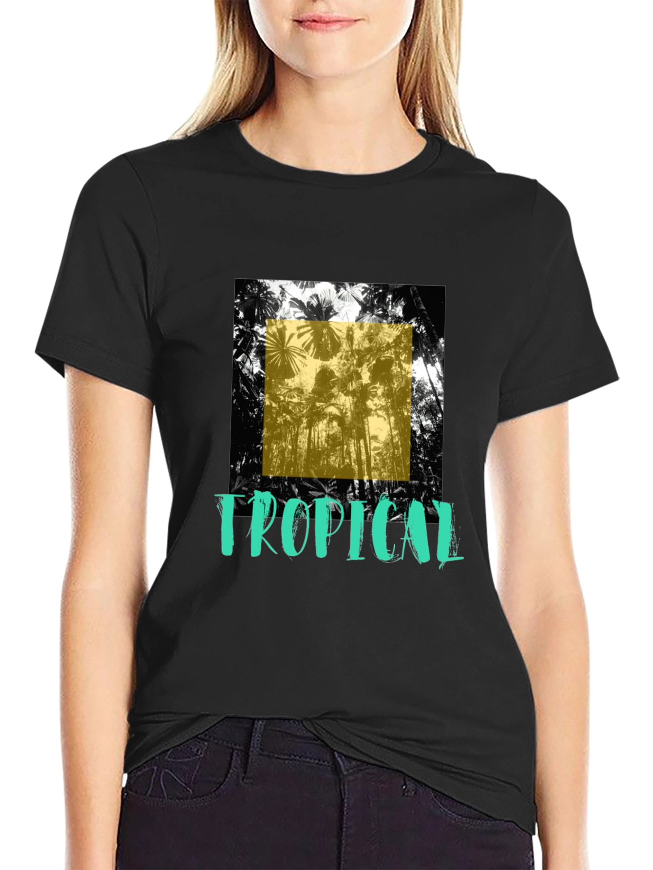 Tropical Graphic Print Black T-Shirt