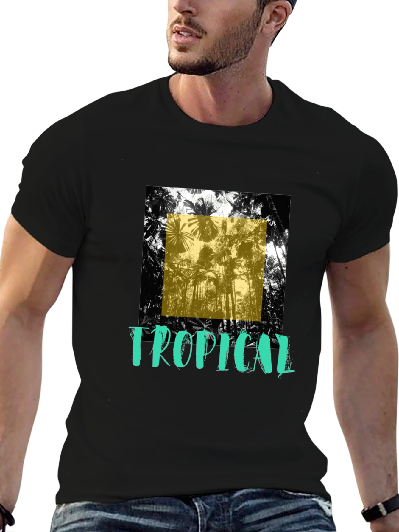 Tropical Graphic Print Black T-Shirt