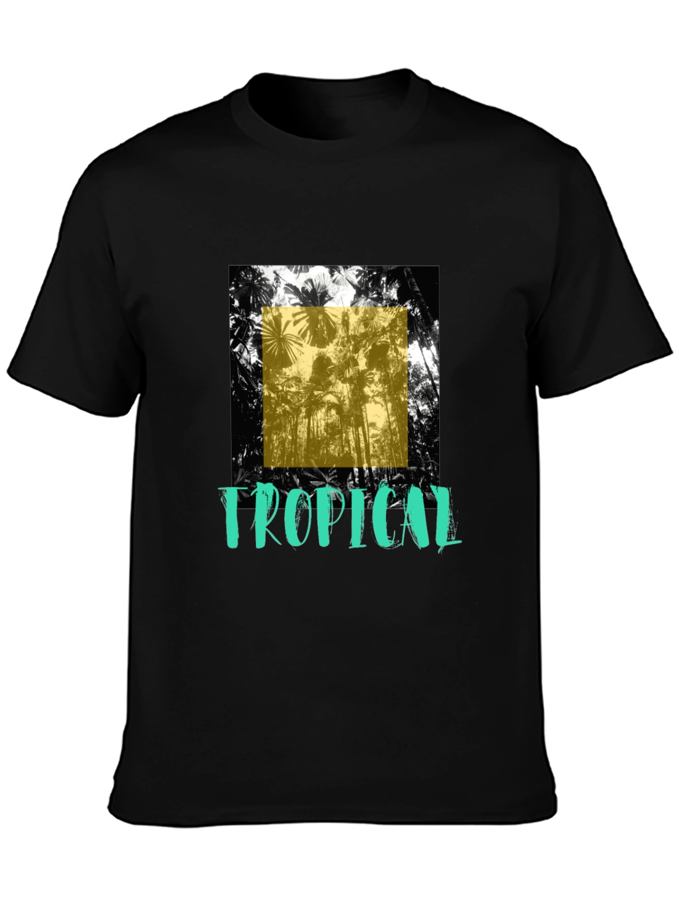 Tropical Graphic Print Black T-Shirt