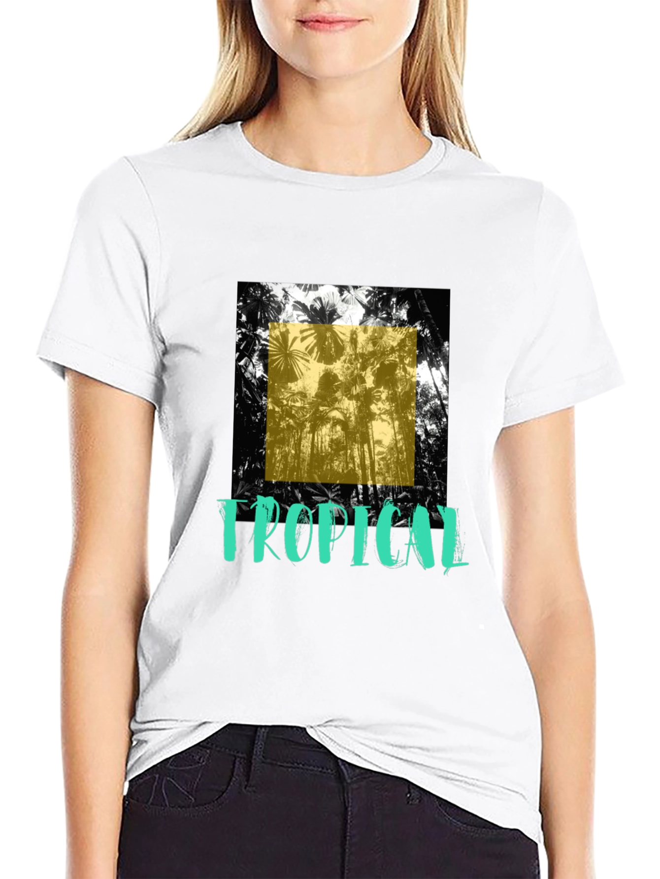 Tropical Graphic Print Black T-Shirt