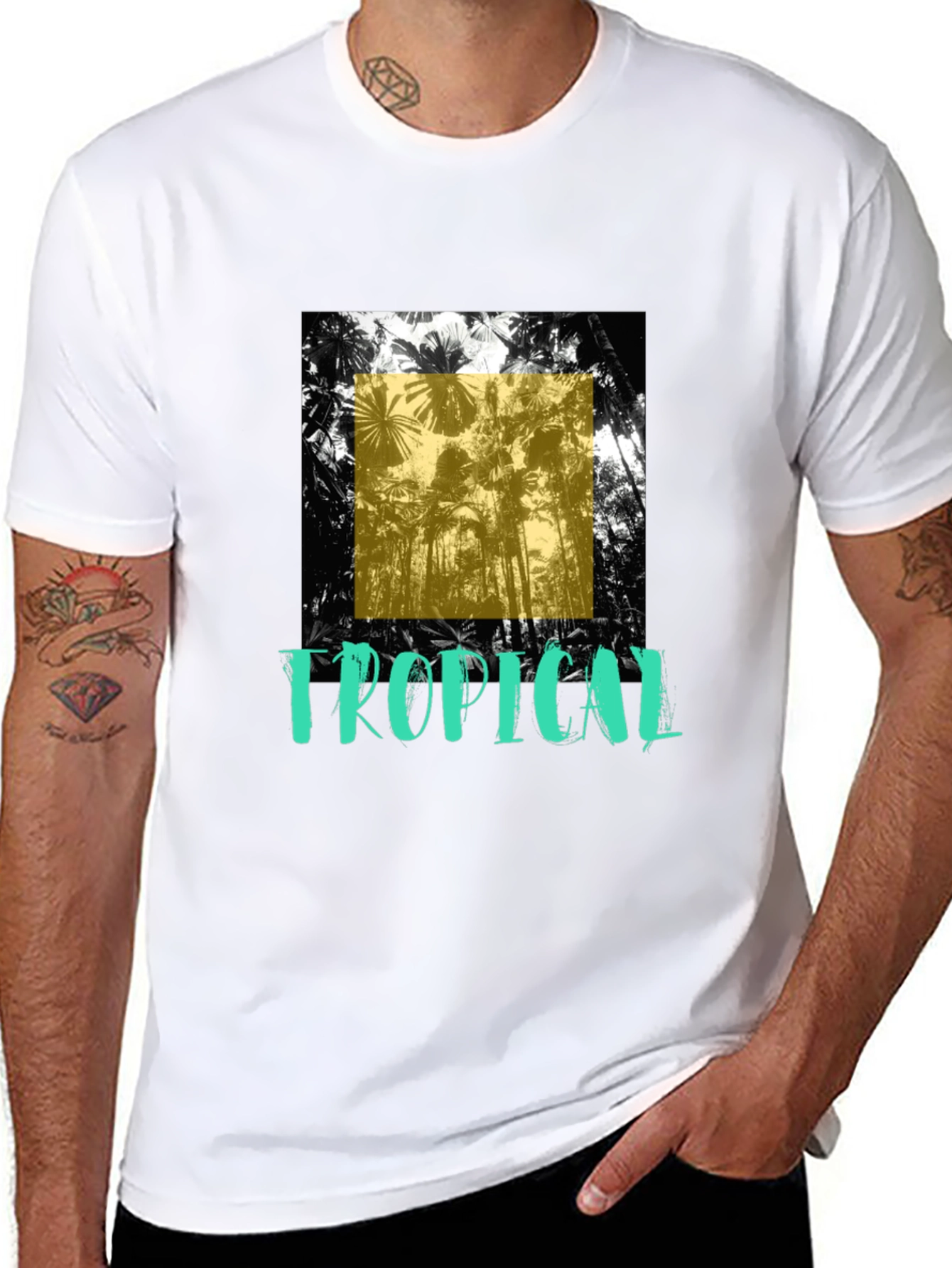 Tropical Graphic Print Black T-Shirt