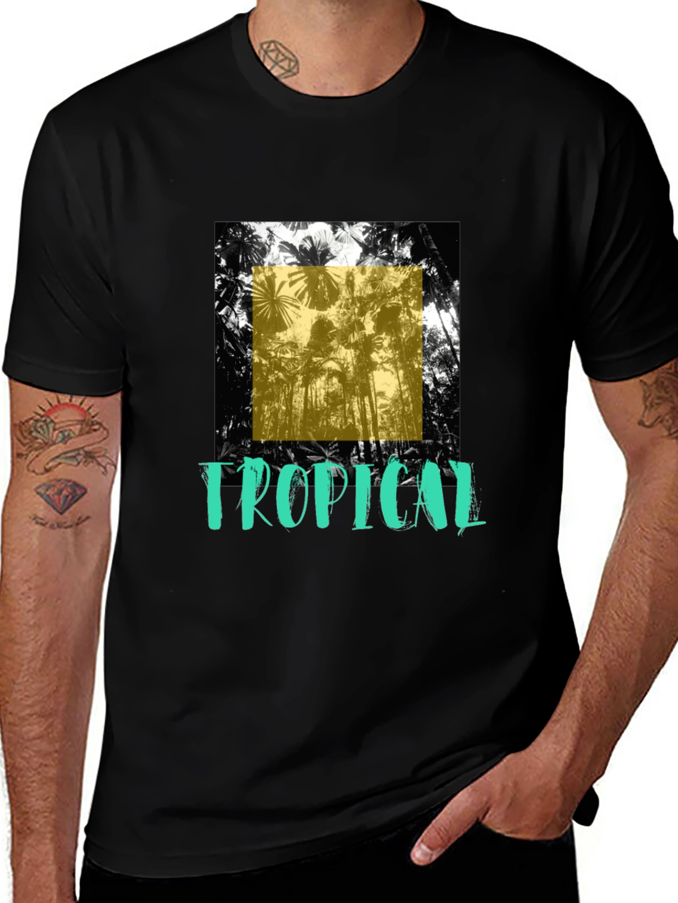 Tropical Graphic Print Black T-Shirt