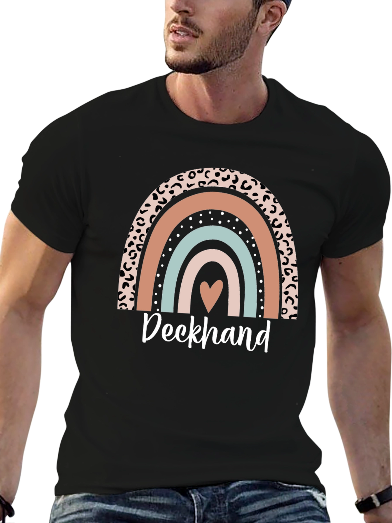 Deckhand Leopard Rainbow Heart T-Shirt