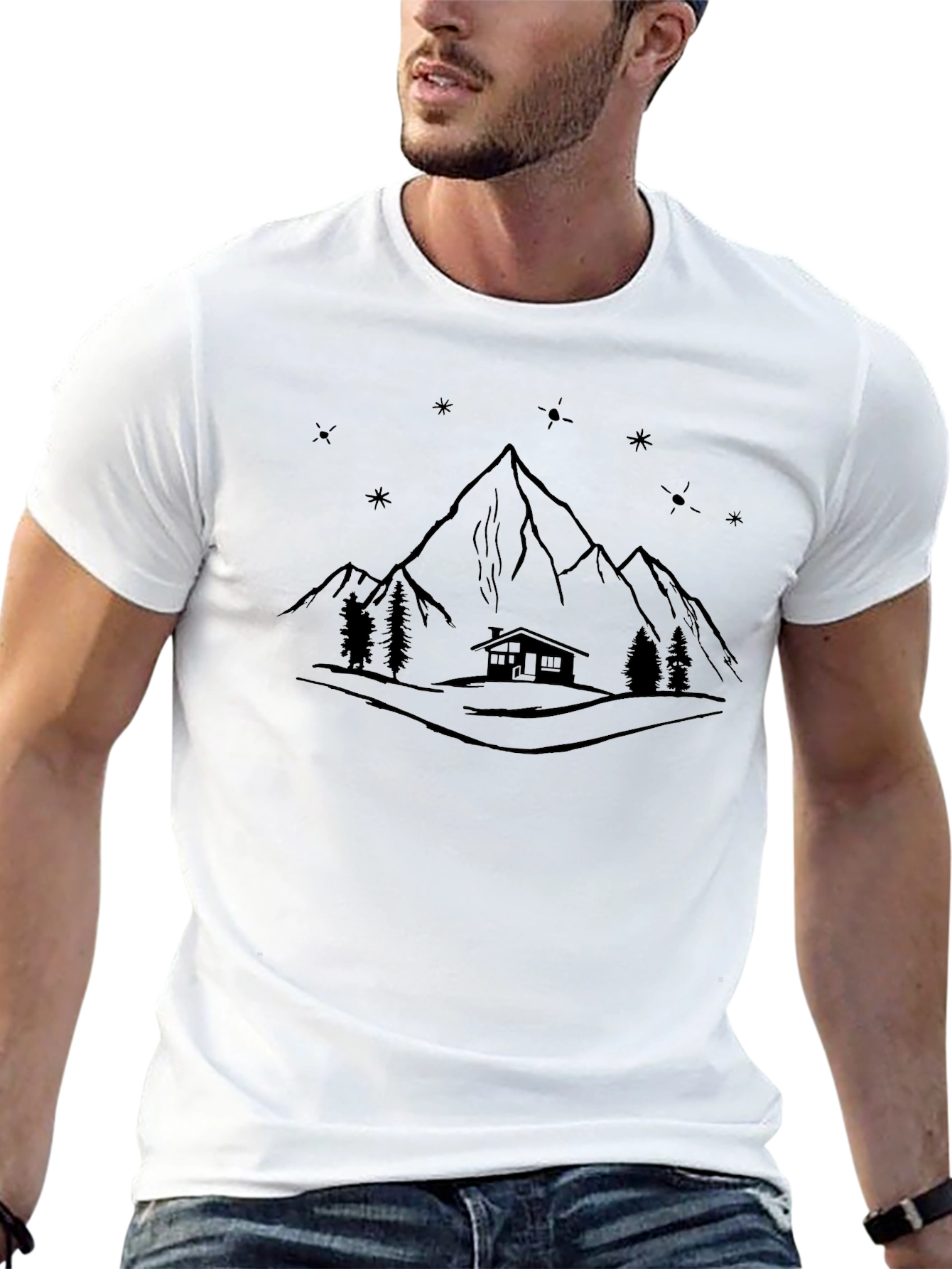Mountain Cabin Tee - Black Graphic T-Shirt