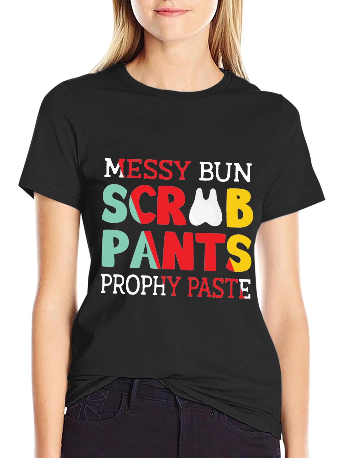 Dental Hygienist Messy Bun Scrub Pants T-Shirt