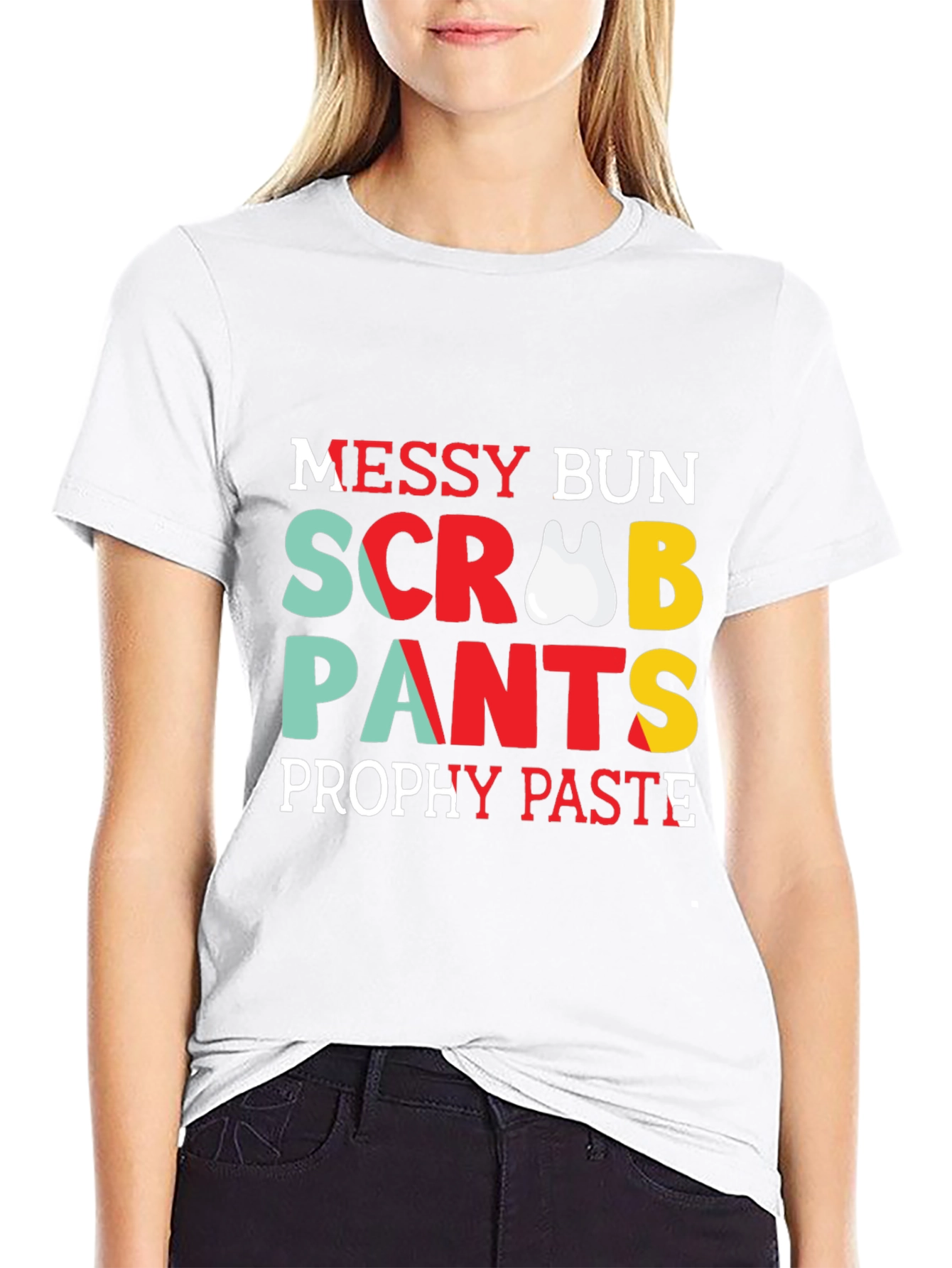 Dental Hygienist Messy Bun Scrub Pants T-Shirt