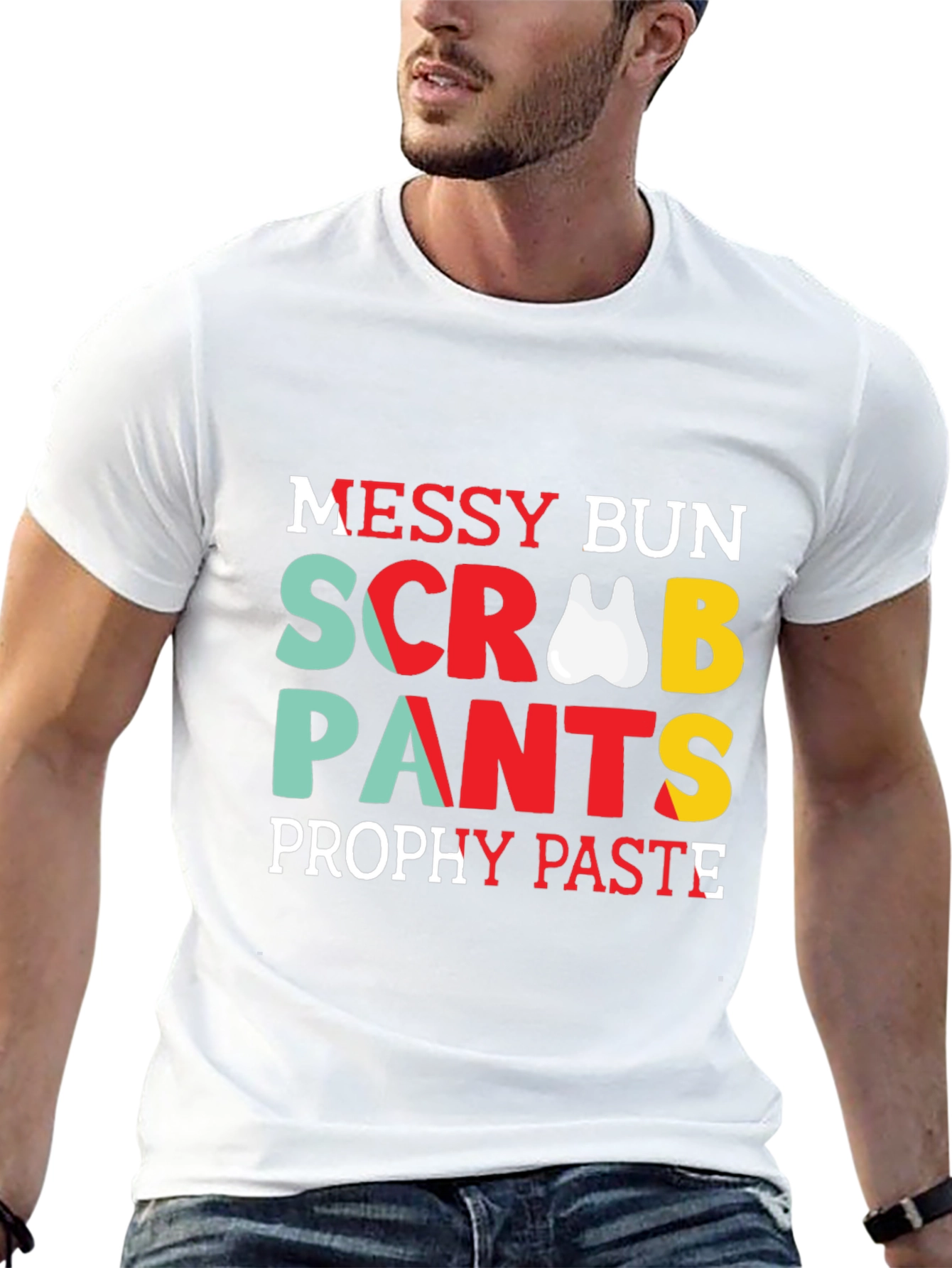 Dental Hygienist Messy Bun Scrub Pants T-Shirt