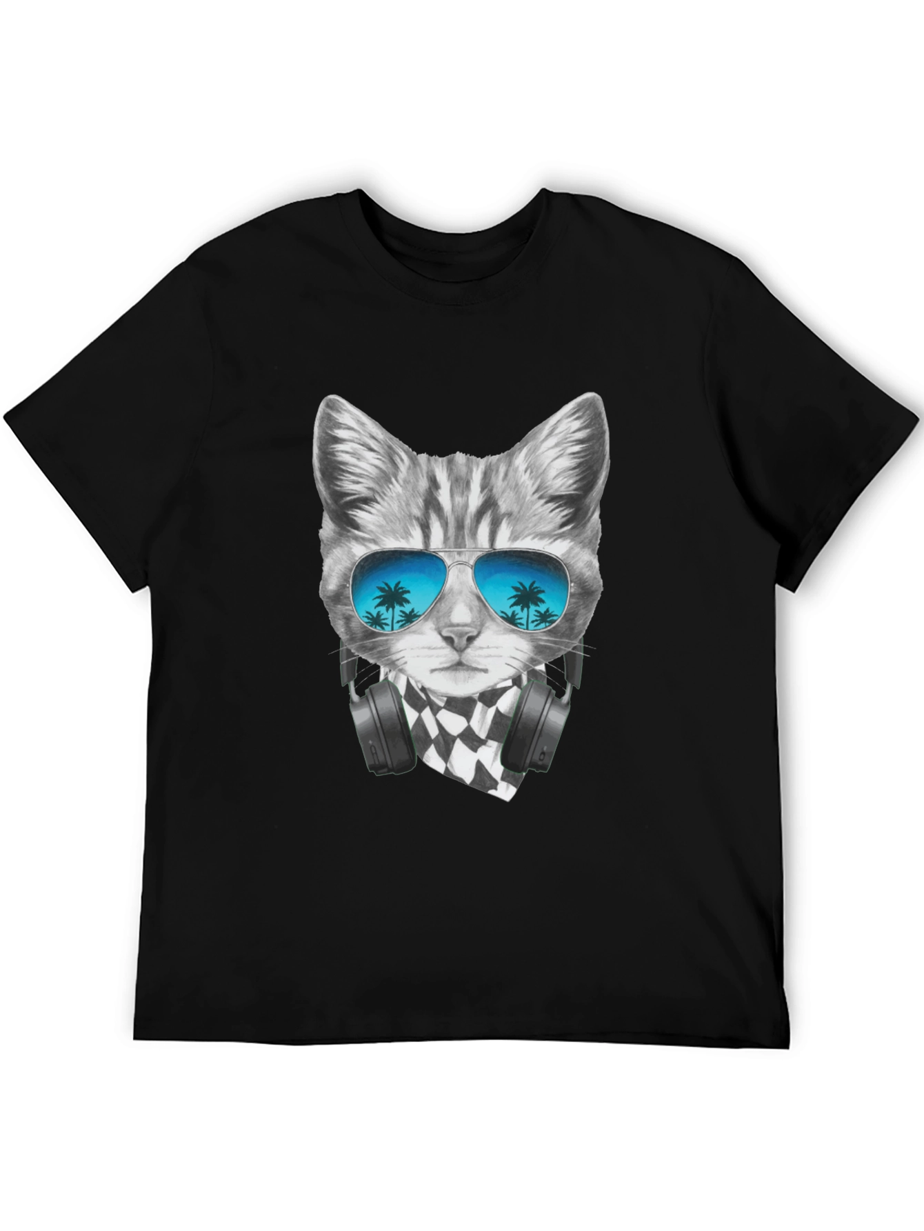 Cool Cat T-Shirt - Palm Tree Sunglasses & Headphones