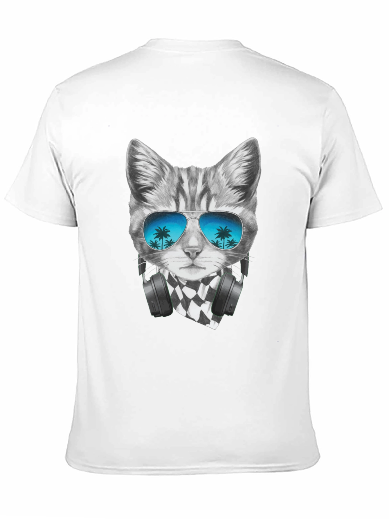 Cool Cat T-Shirt - Palm Tree Sunglasses & Headphones