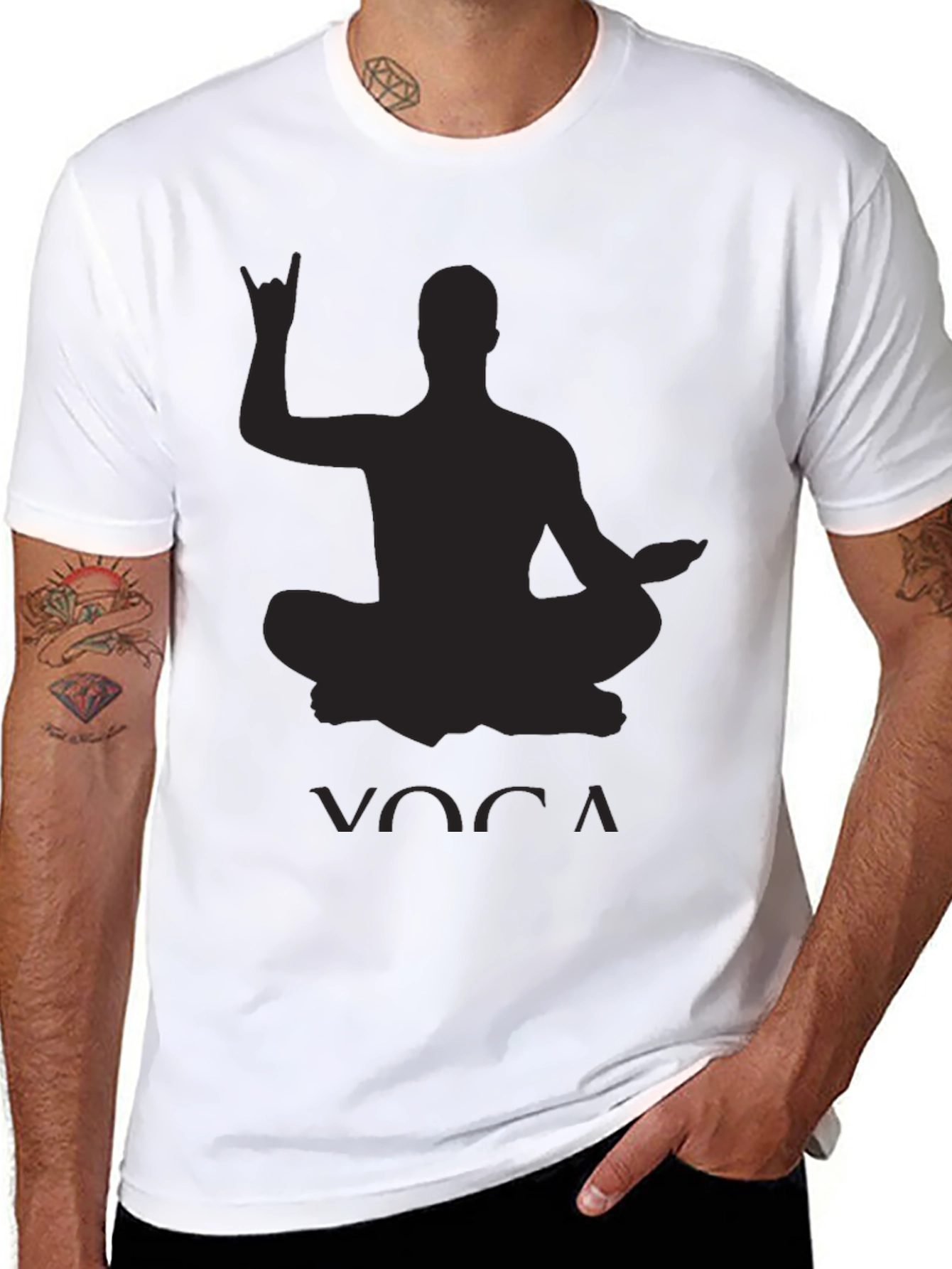 Yoga Rock Hand Sign Black T-Shirt
