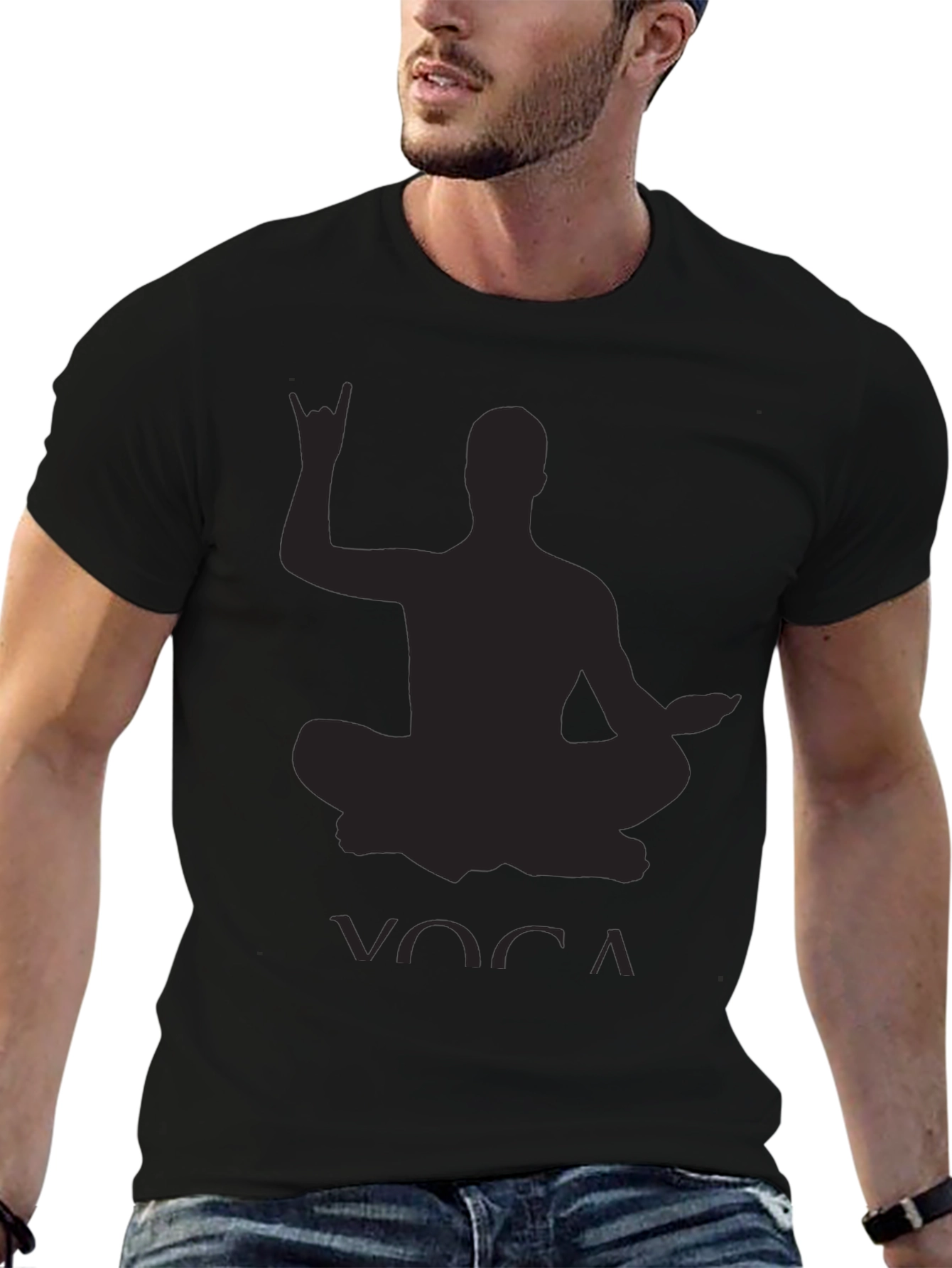 Yoga Rock Hand Sign Black T-Shirt