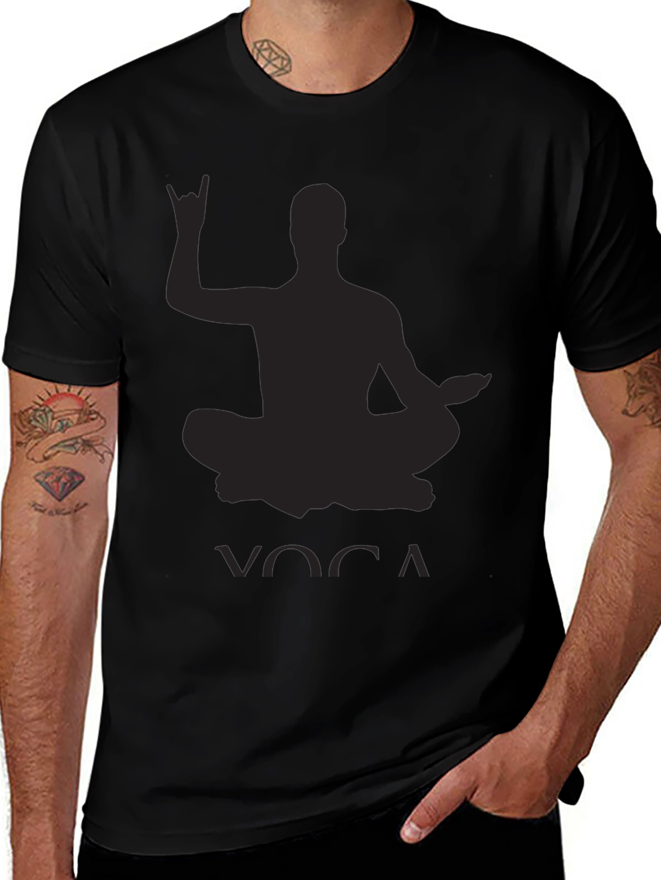 Yoga Rock Hand Sign Black T-Shirt