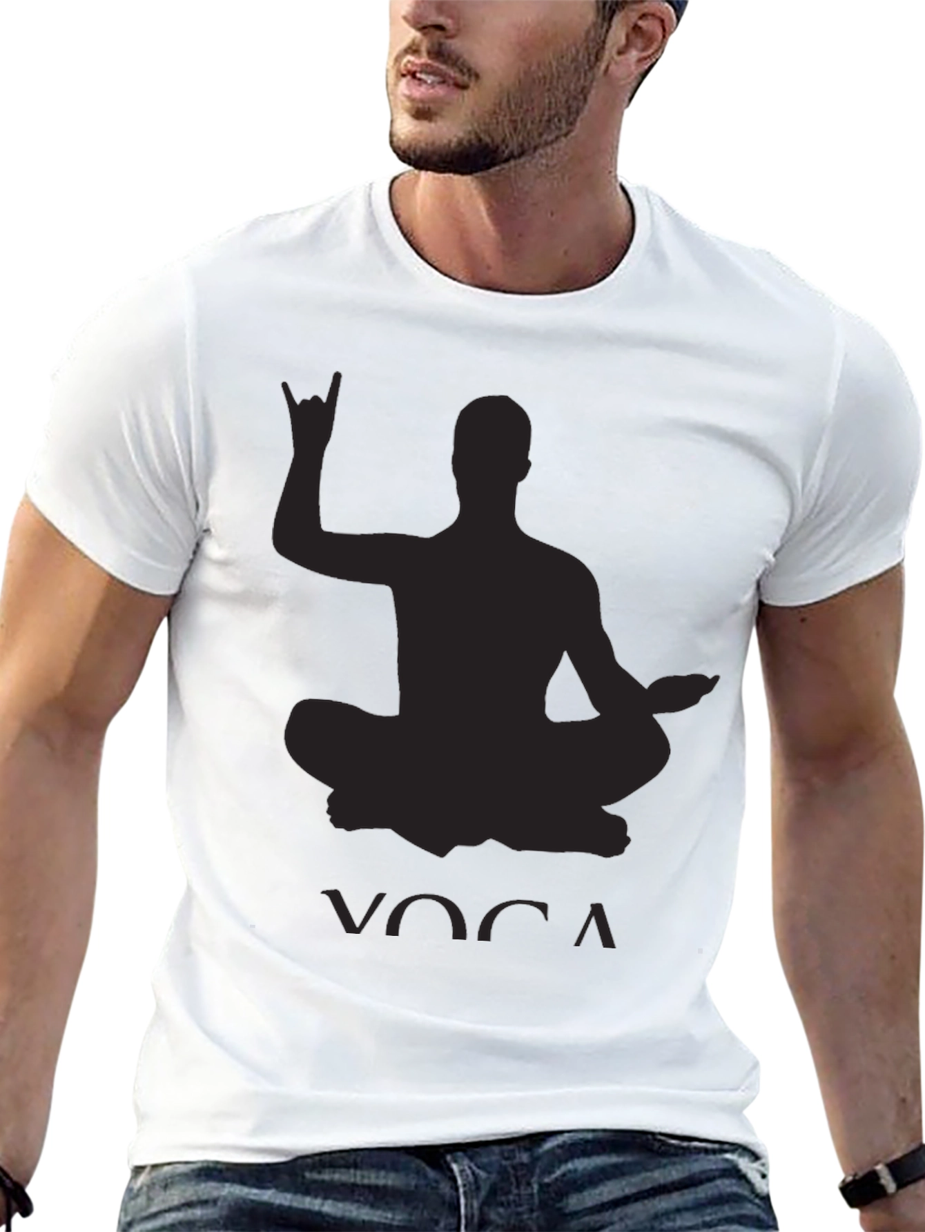 Yoga Rock Hand Sign Black T-Shirt