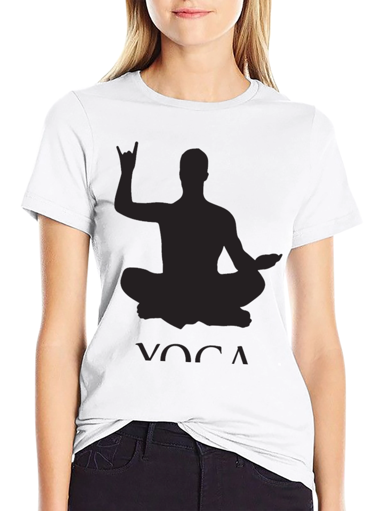 Yoga Rock Hand Sign Black T-Shirt