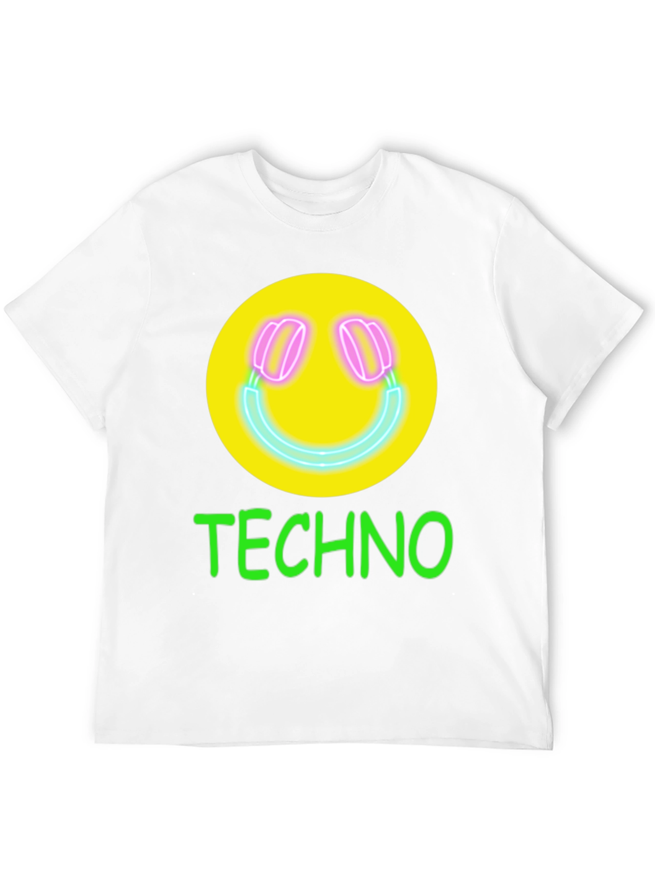 Techno Smiley Face Graphic Tee - Neon Music Vibes!