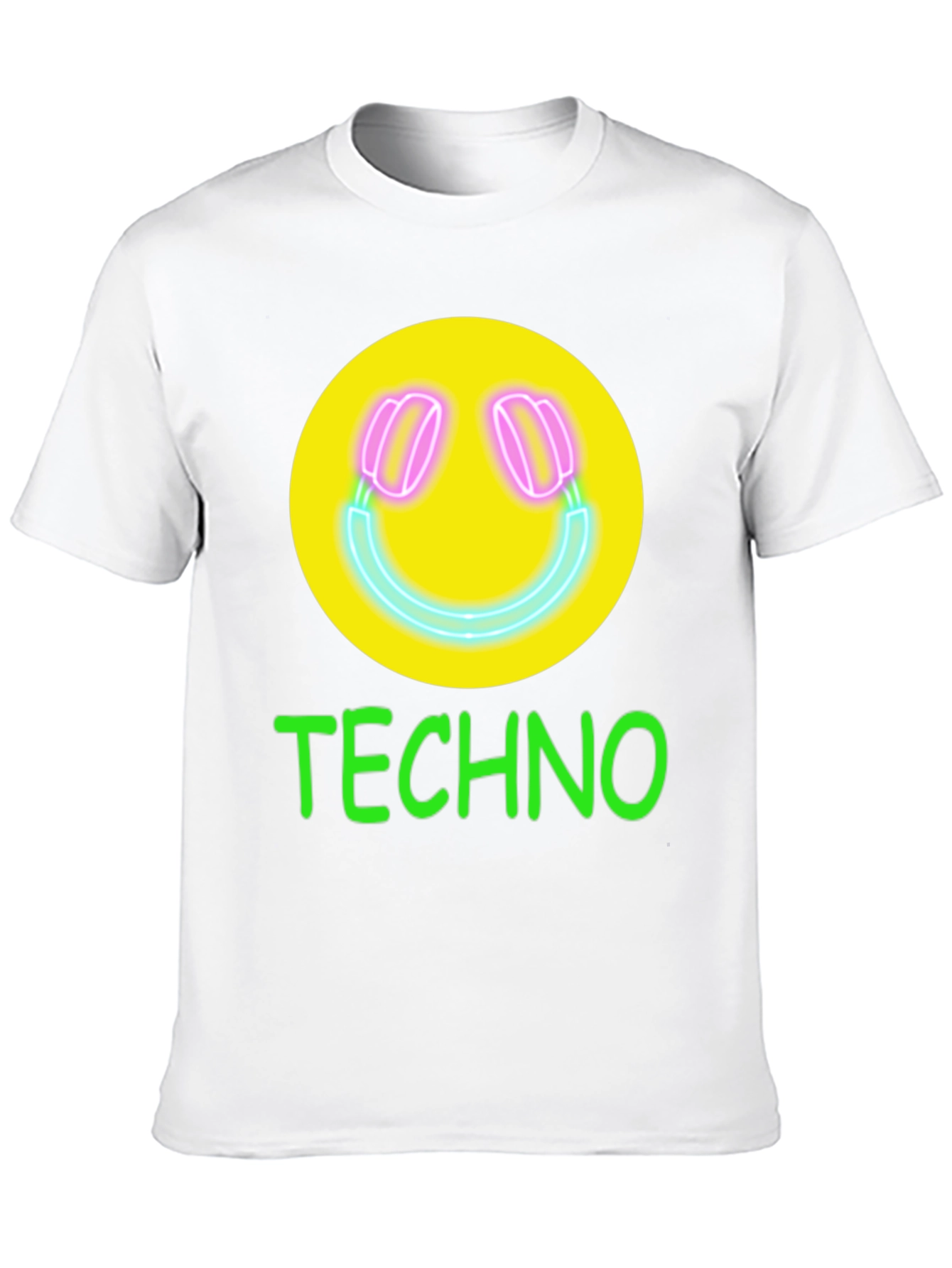 Techno Smiley Face Graphic Tee - Neon Music Vibes!