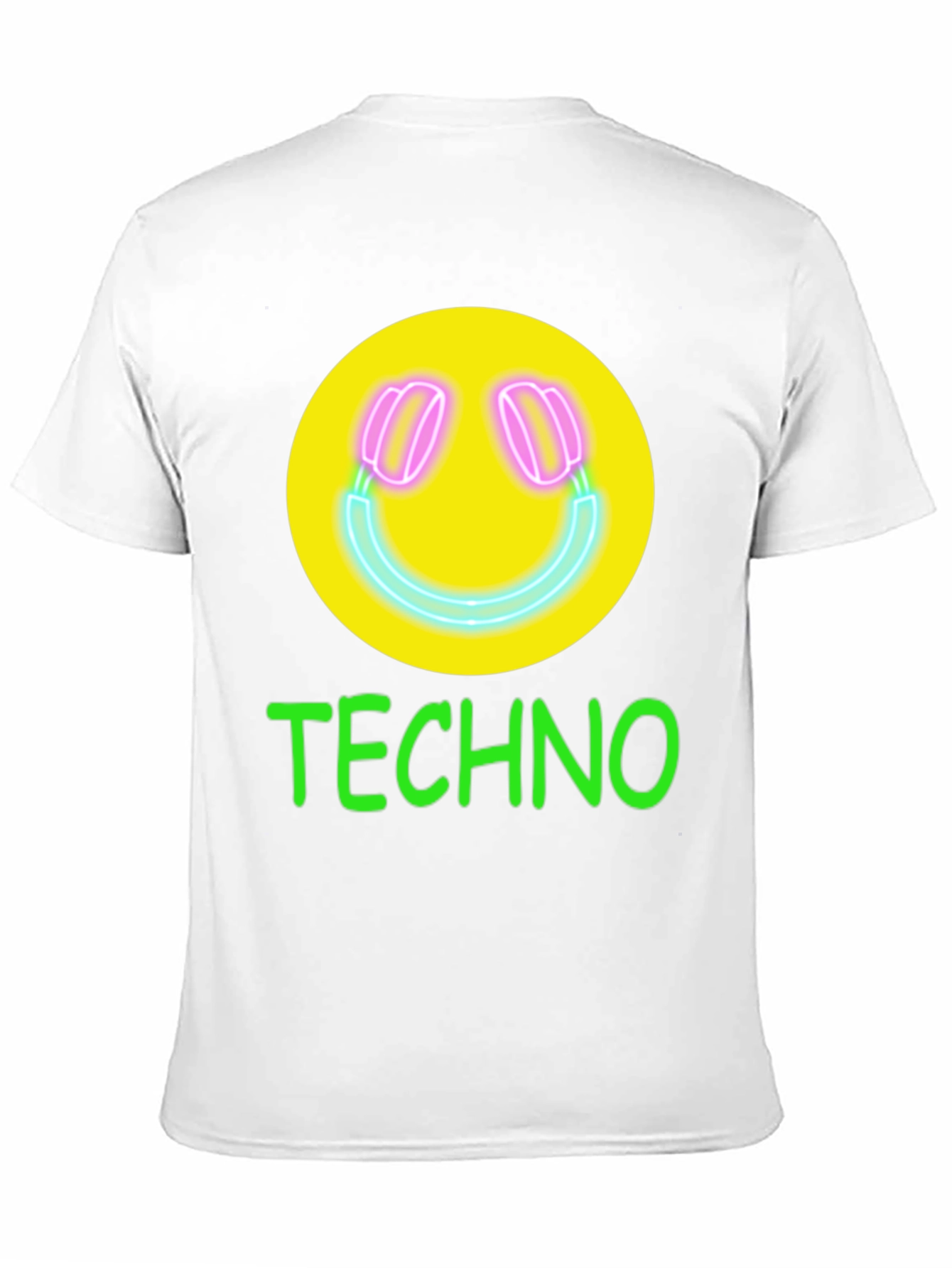 Techno Smiley Face Graphic Tee - Neon Music Vibes!