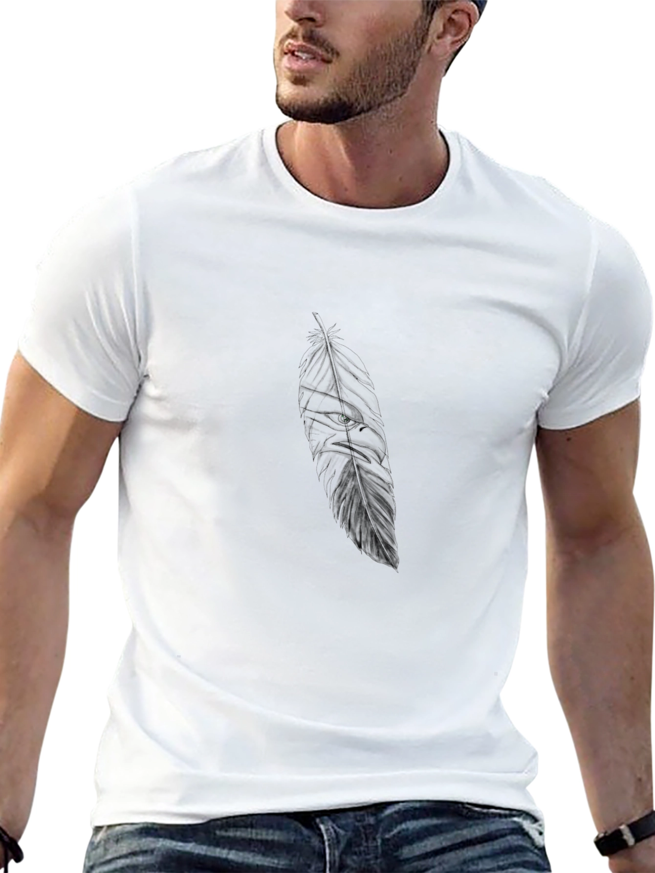 Black Tee with Feather-Eagle Design