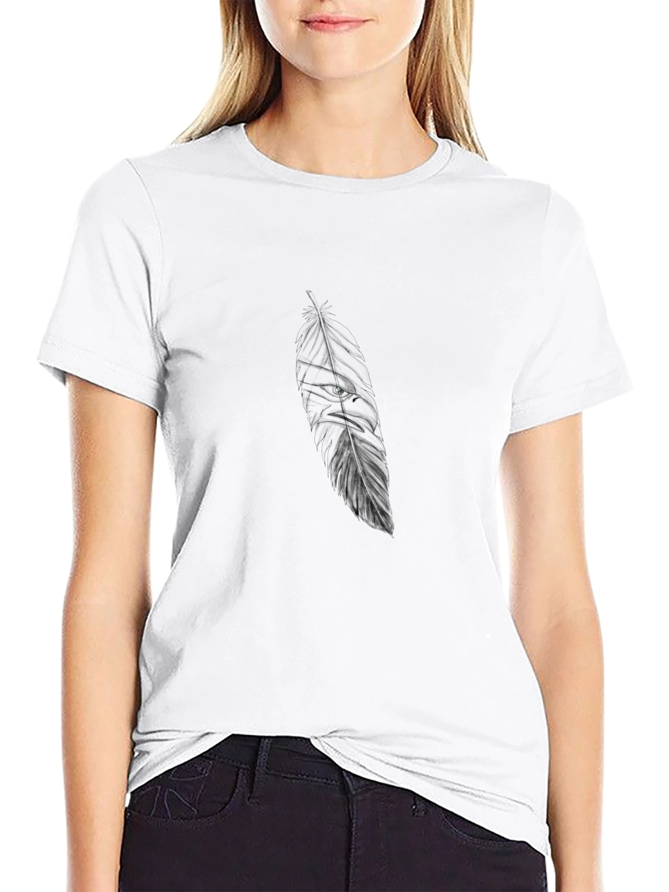 Black Tee with Feather-Eagle Design